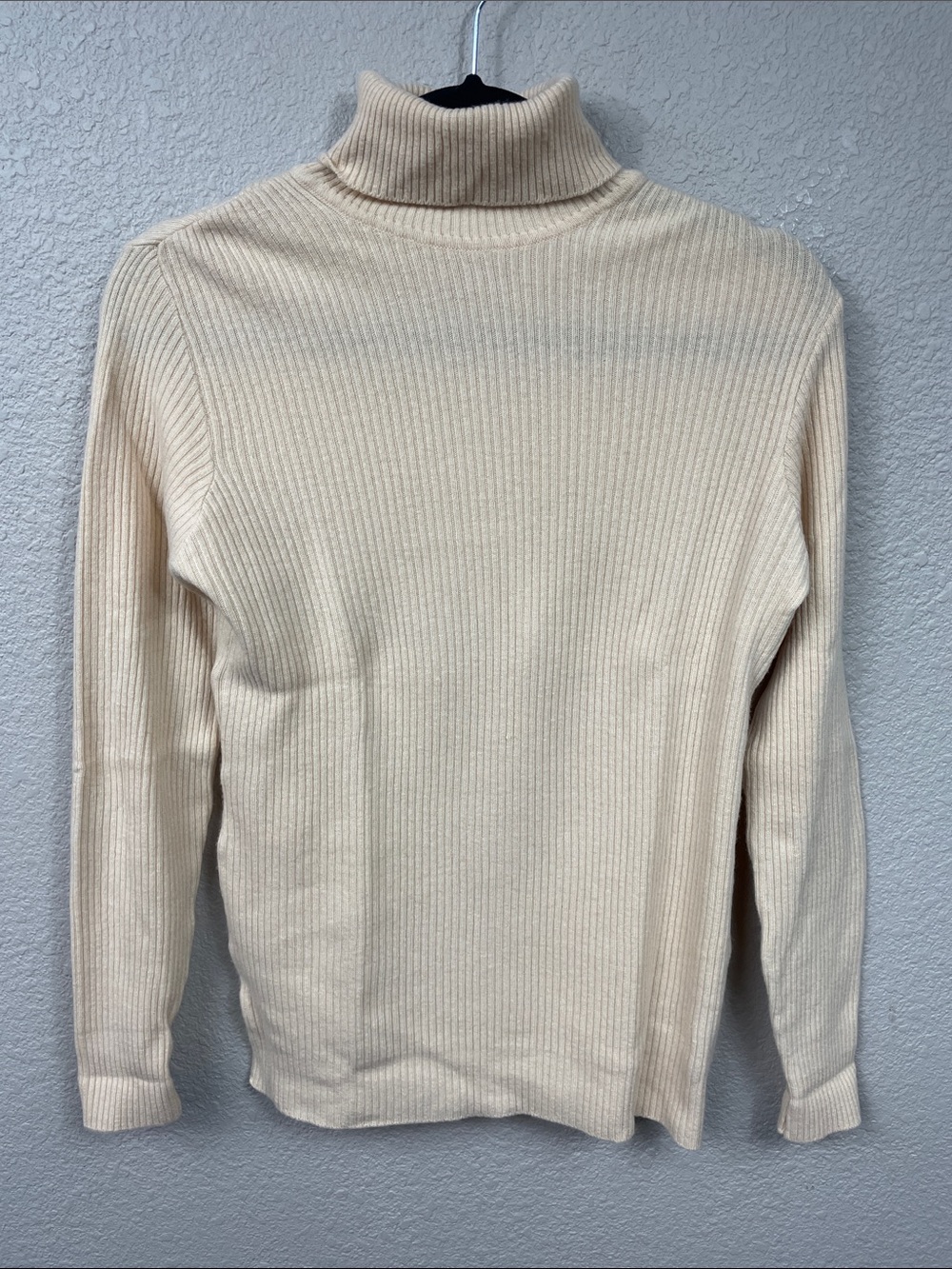 Lyle & Scott 100% Pure Cashmere Turtleneck Sweater Cream Ribbed Knit Sz 40